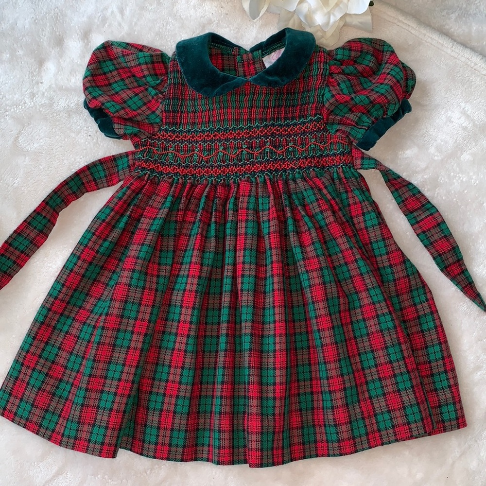 Sophie Dess Smocked Holiday Dress Red Green 6 mos